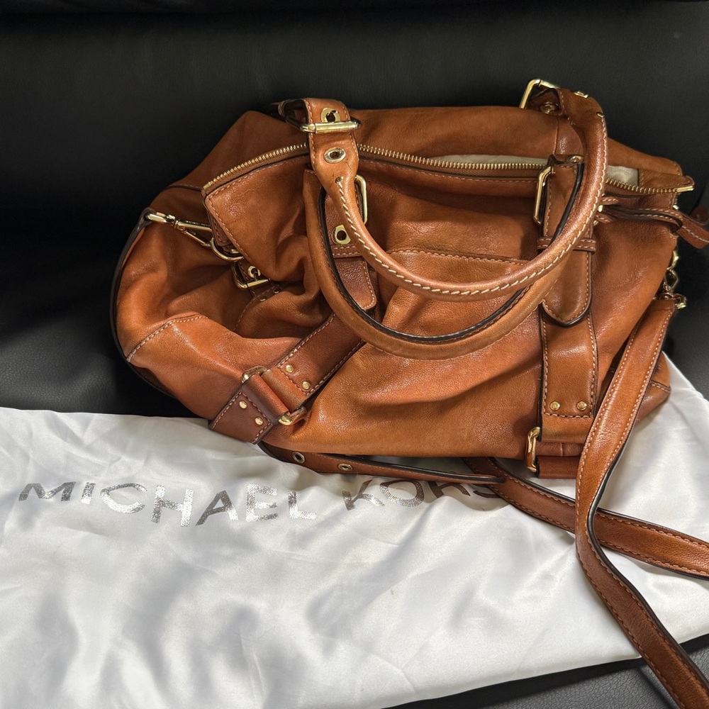 Michael Kors Brown Leather Satchel with Decorative Hardware